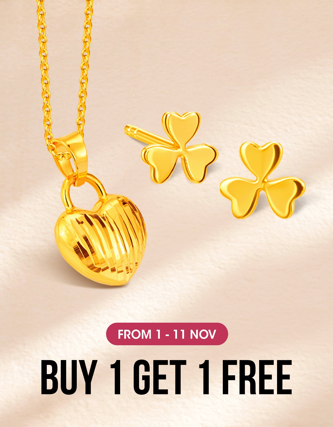 LVC MOD22 Love & Luck Gold Pendant & Earrings Bundle Set