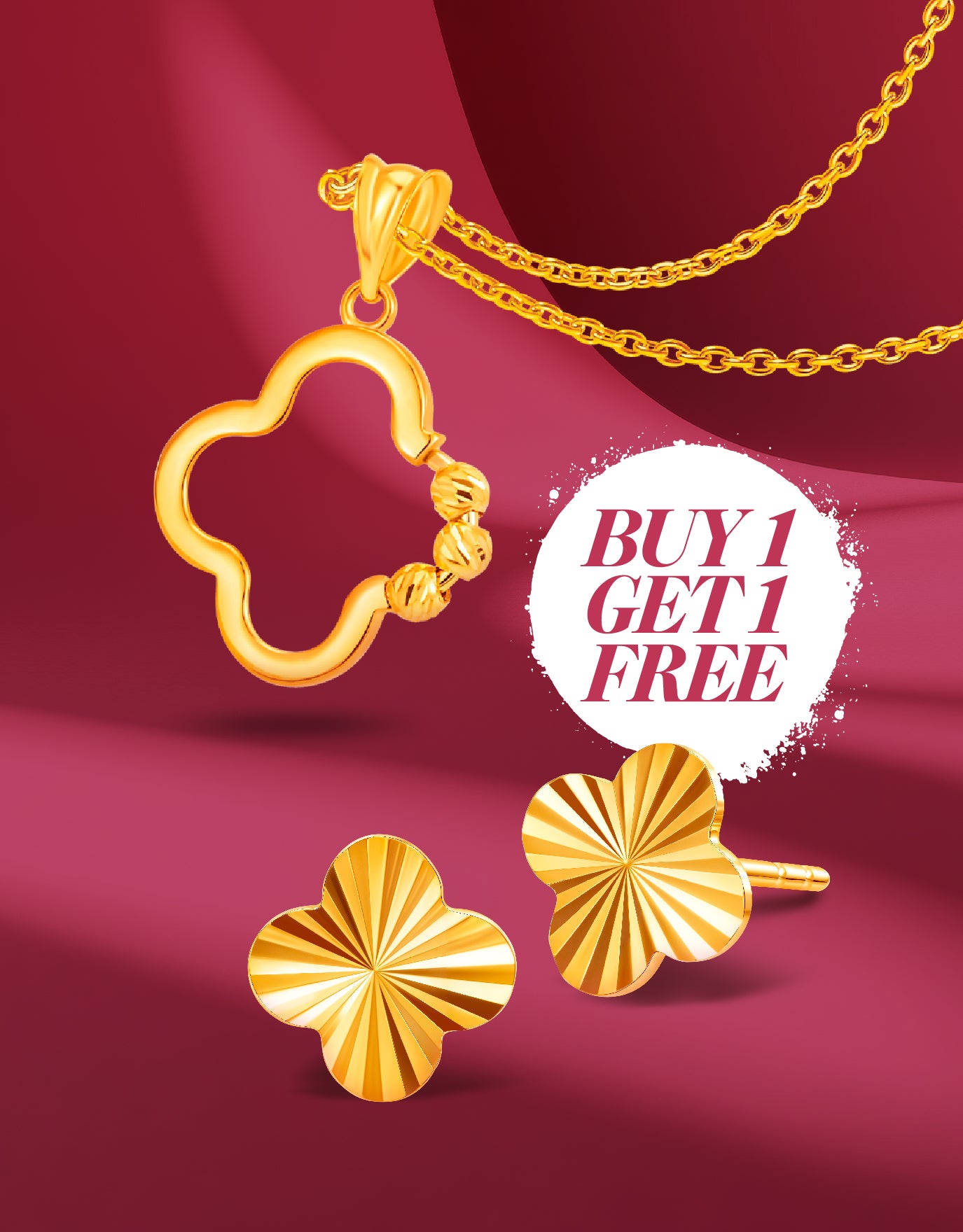 LVC MOD22 Gold Clover Necklace & Earrings Bundle Set
