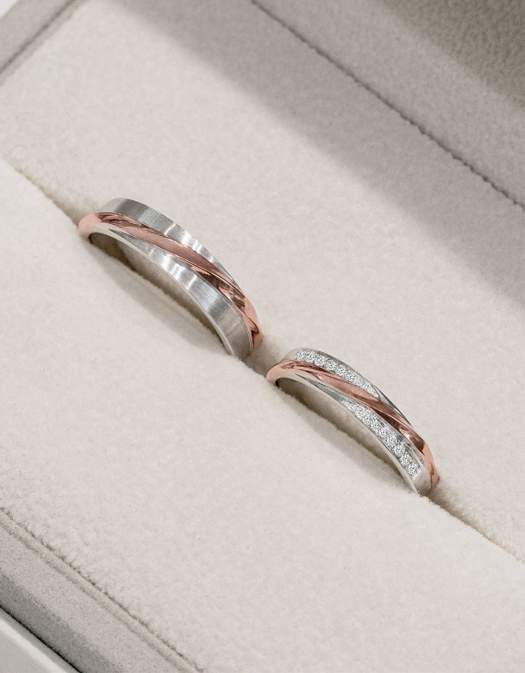 LVC Desirio Allure Wedding Band in White and Rose Gold with Brilliant Diamonds