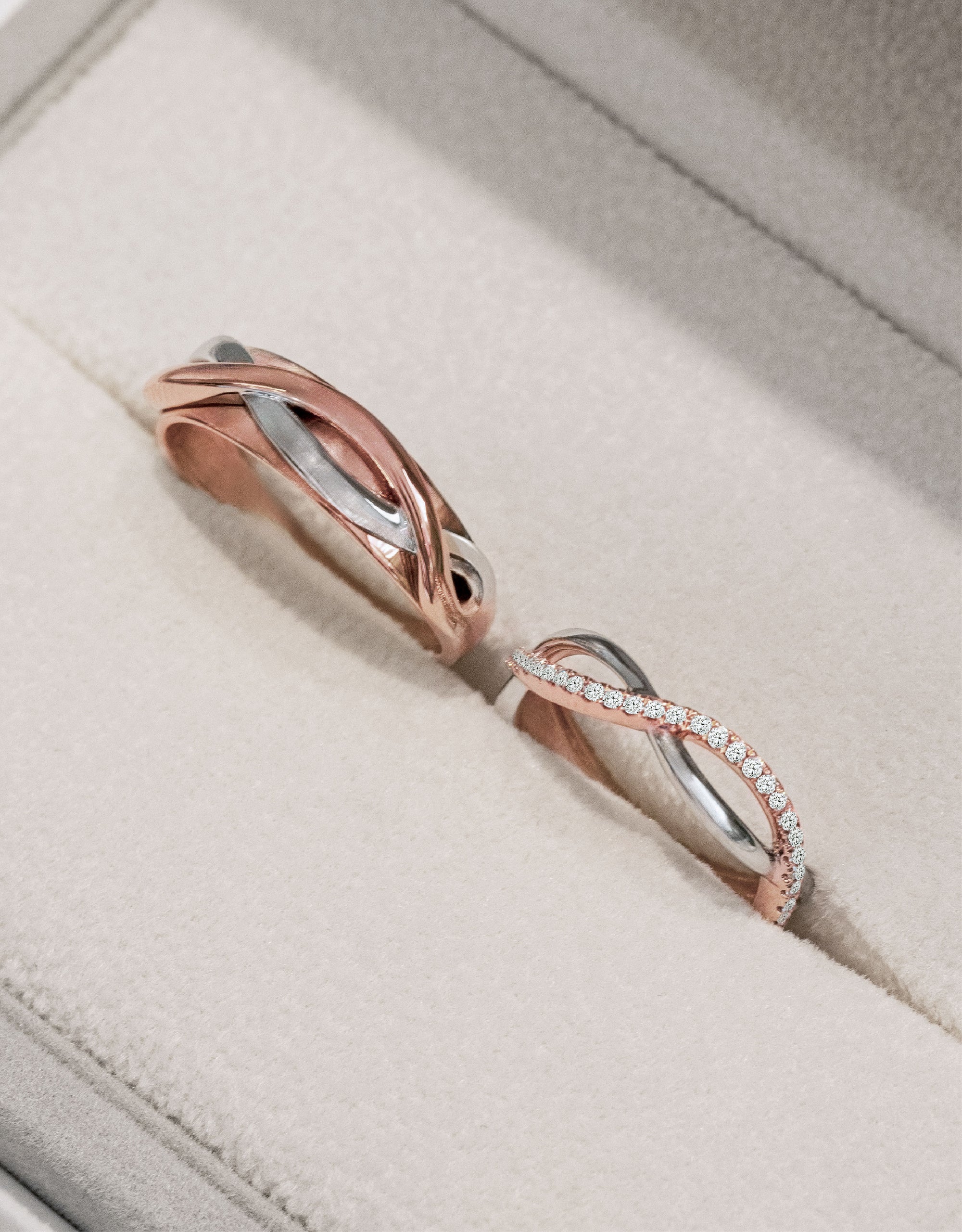 LVC Desirio Destiny Wedding Band in White and Rose Gold with Brilliant Diamonds