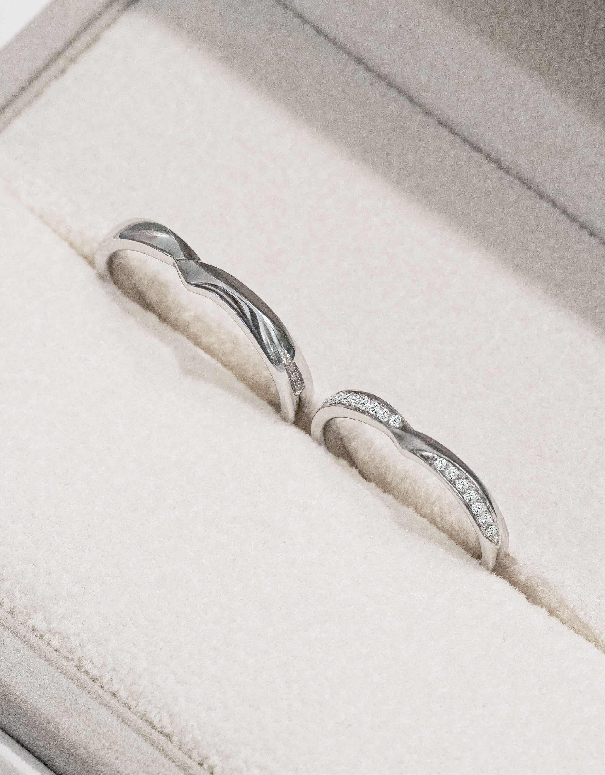 LVC Perfection V-Contour Wedding Band in White Gold with Diamonds