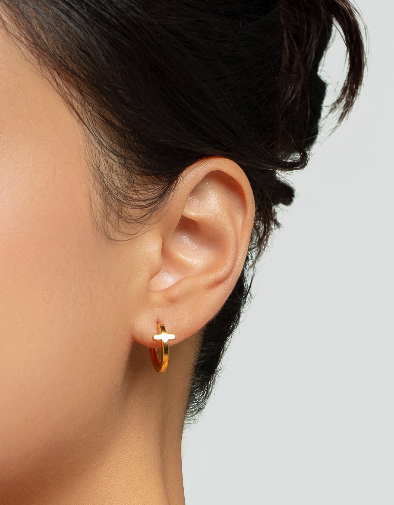 LVC MOD22 Deific Cross Gold Hoop Earrings