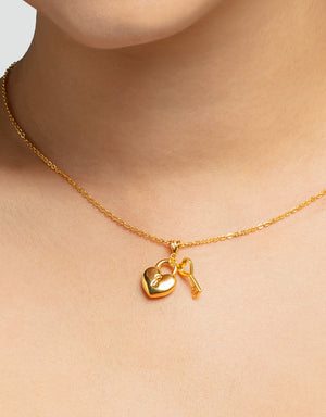 LVC MOD22 Treasure Heart Gold Key & Lock Pendant