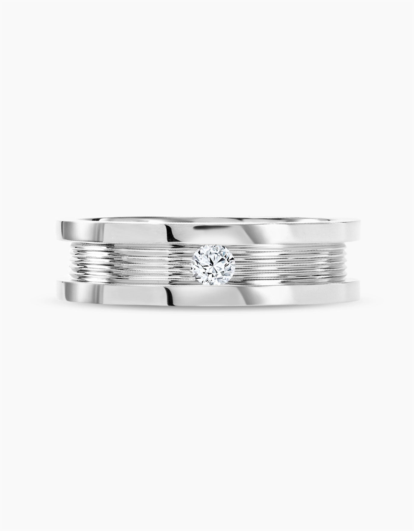 LVC Promise Precision Line White Gold Wedding Band with Single Diamond