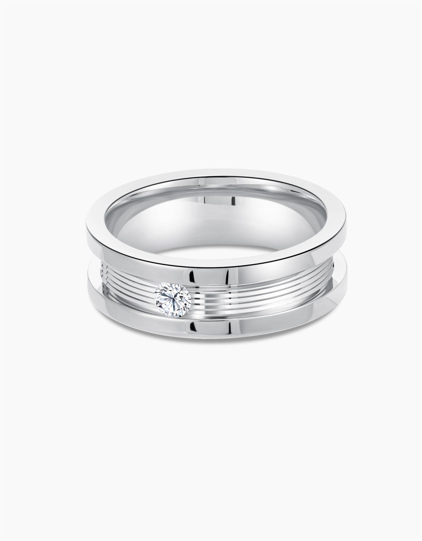 LVC Promise Precision Line White Gold Wedding Band with Single Diamond