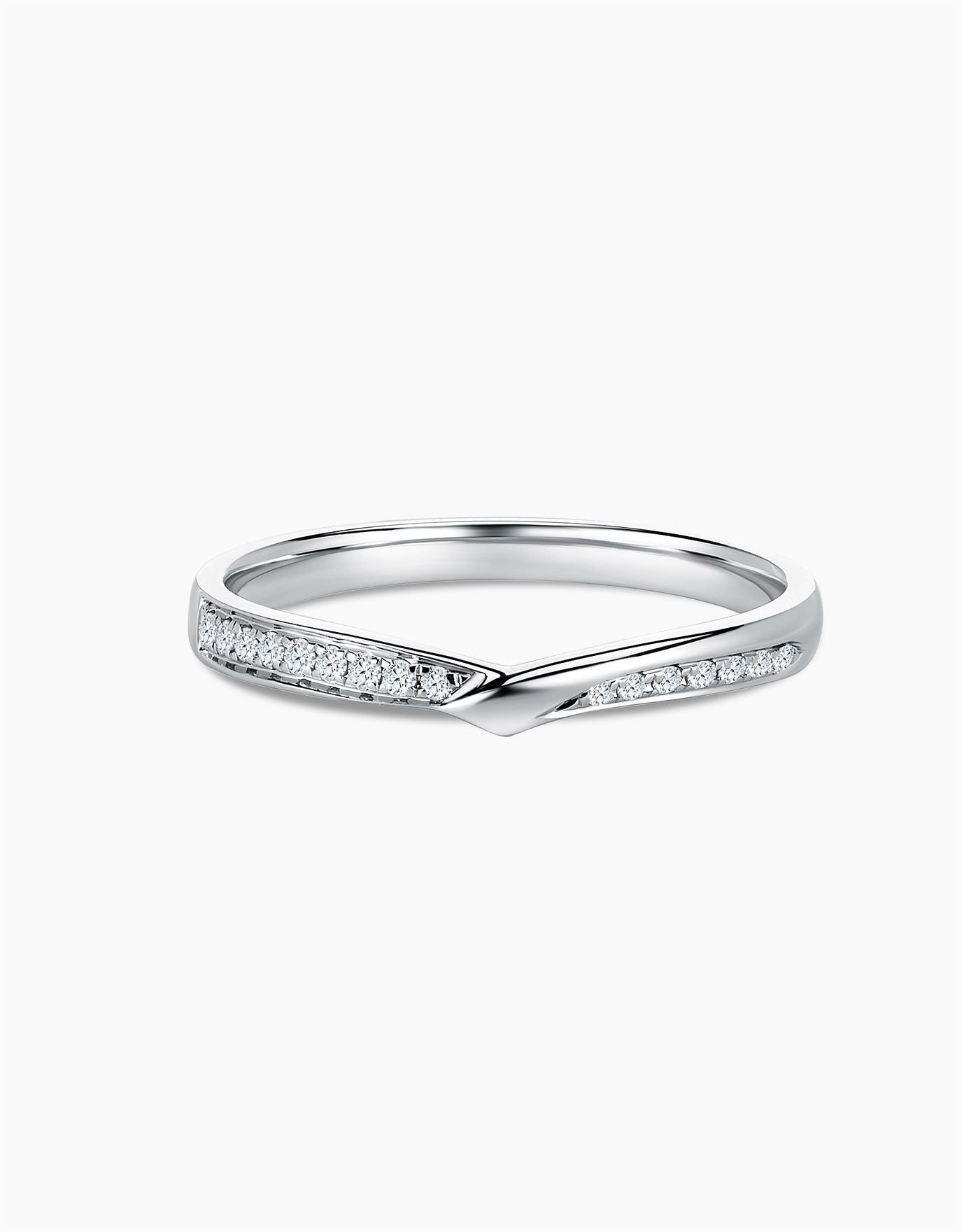 LVC Perfection V-Contour Wedding Band in White Gold with Diamonds