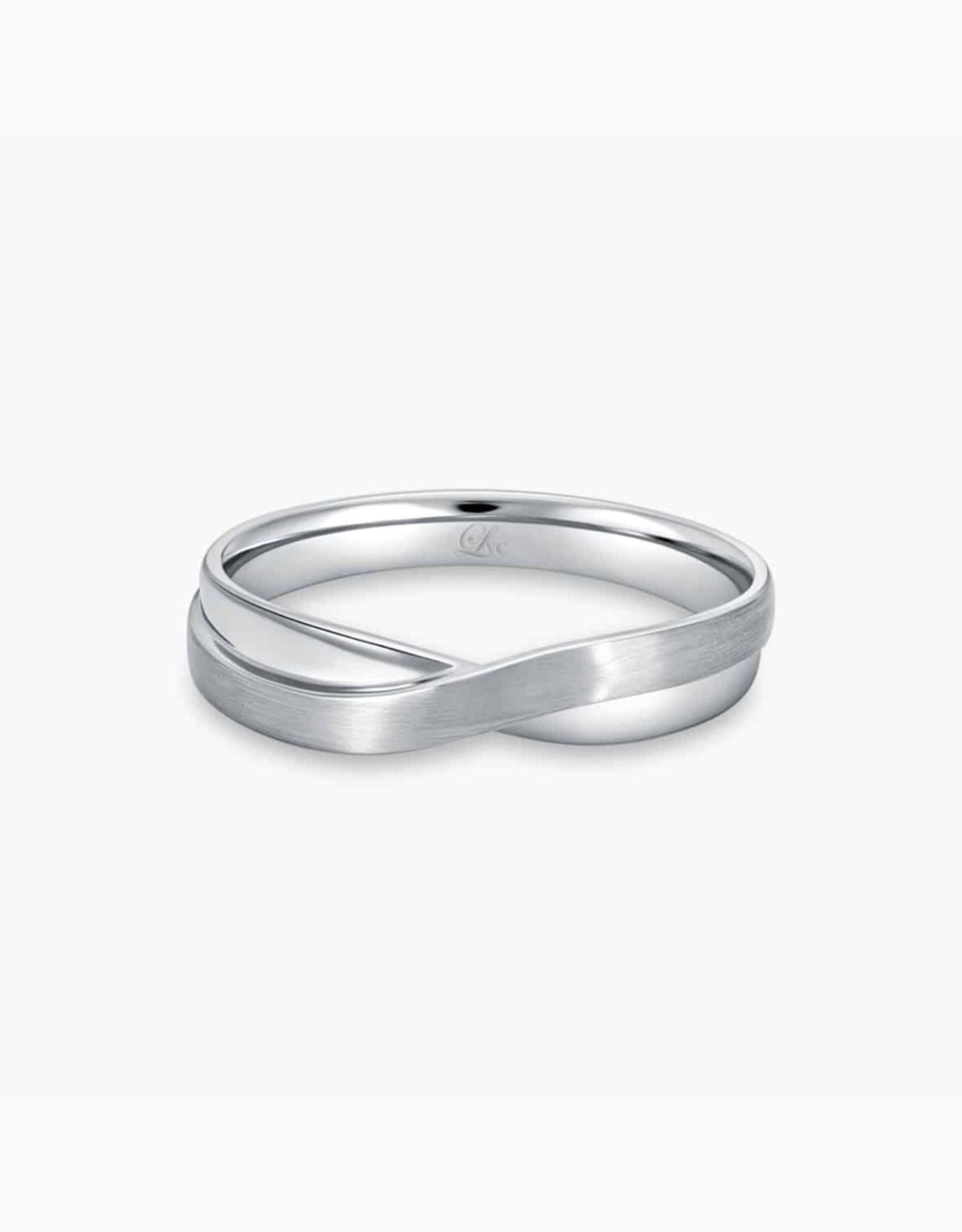 LVC Desirio Cross Wedding Band in White Gold with Dual Mixed Finish