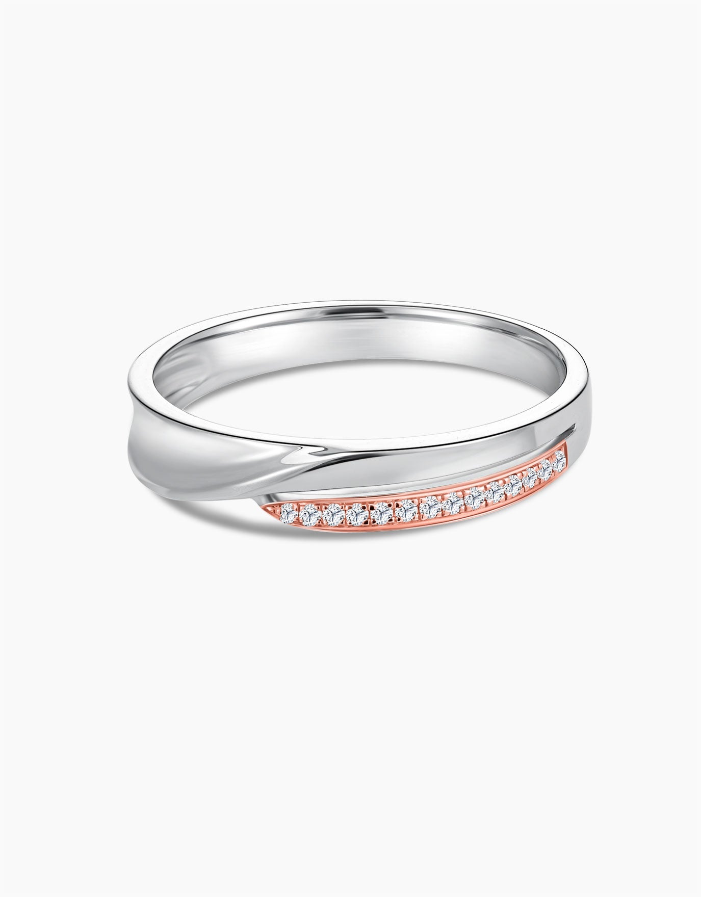 LVC Desirio Twinkling Path Wedding Band in White and Rose Gold with Brilliant Diamonds