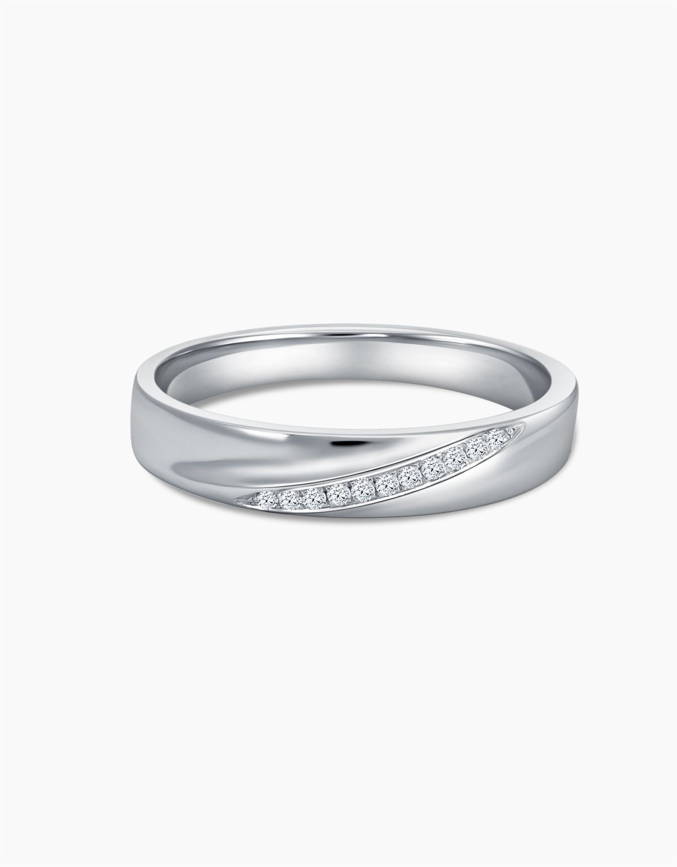 LVC Desirio Sparkling Twist Wedding Band in White Gold with Brilliant Diamonds