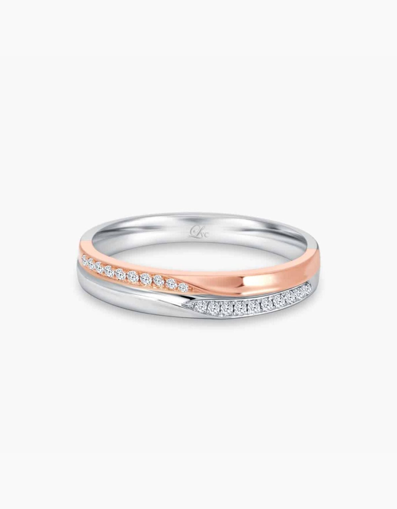 LVC Desirio Wedding Band in White Gold with Rose Gold Band Inlay with Diamonds