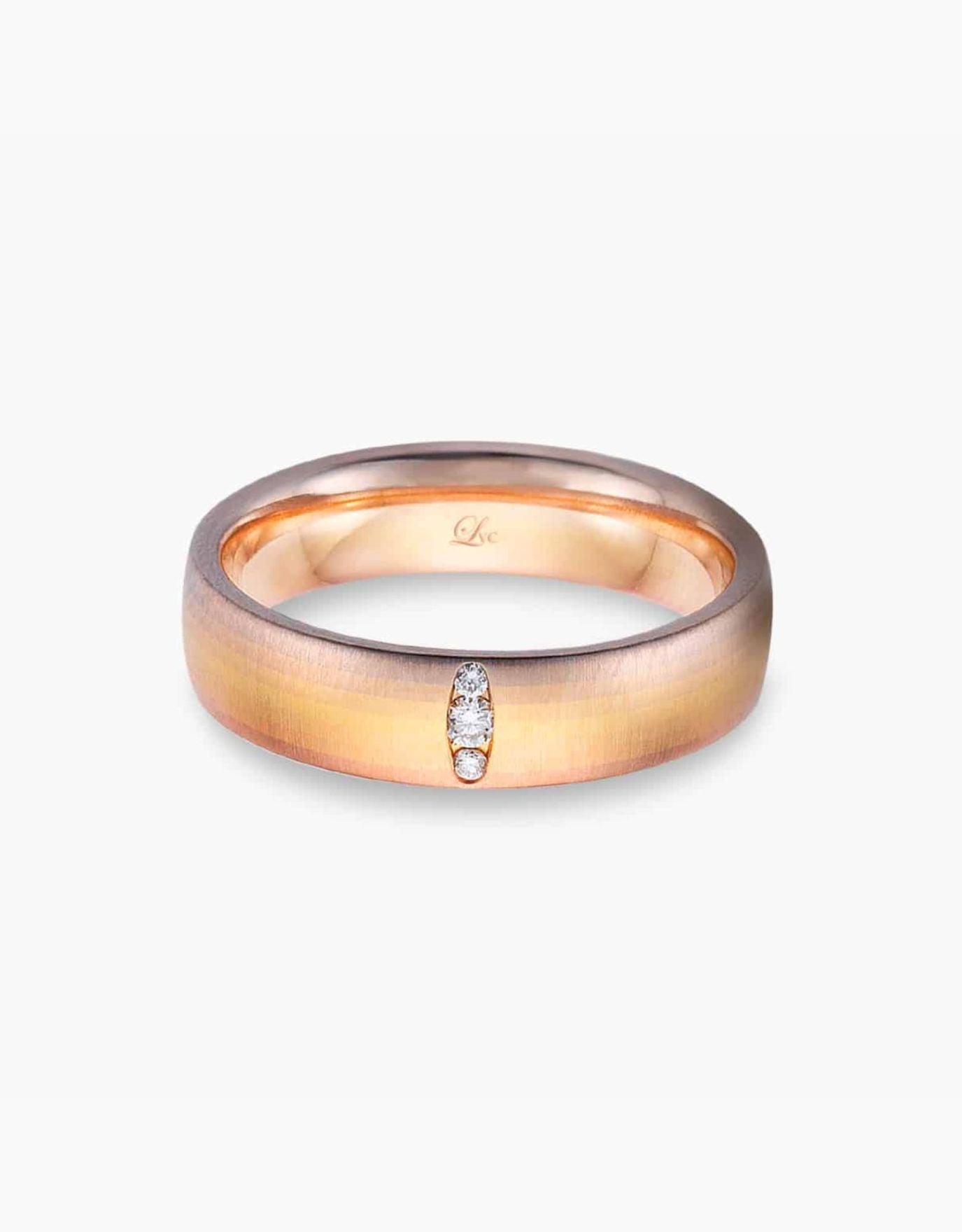 LVC Soleil Aurora Wedding Band in Yellow, White and Rose Gold Flushed with Diamonds