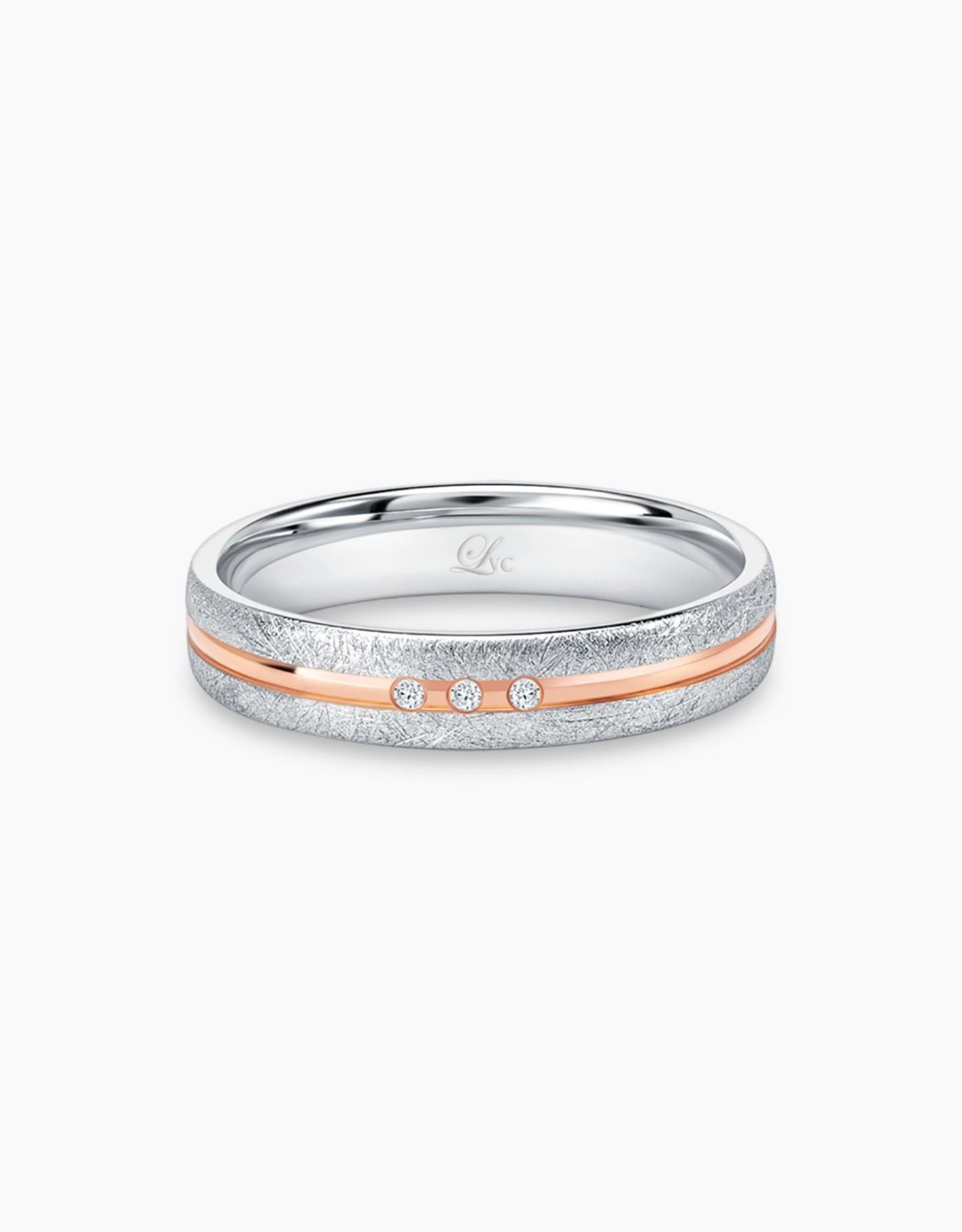 LVC Soleil Wedding Band in Matte and Glossy Finish with a Trio of Diamonds
