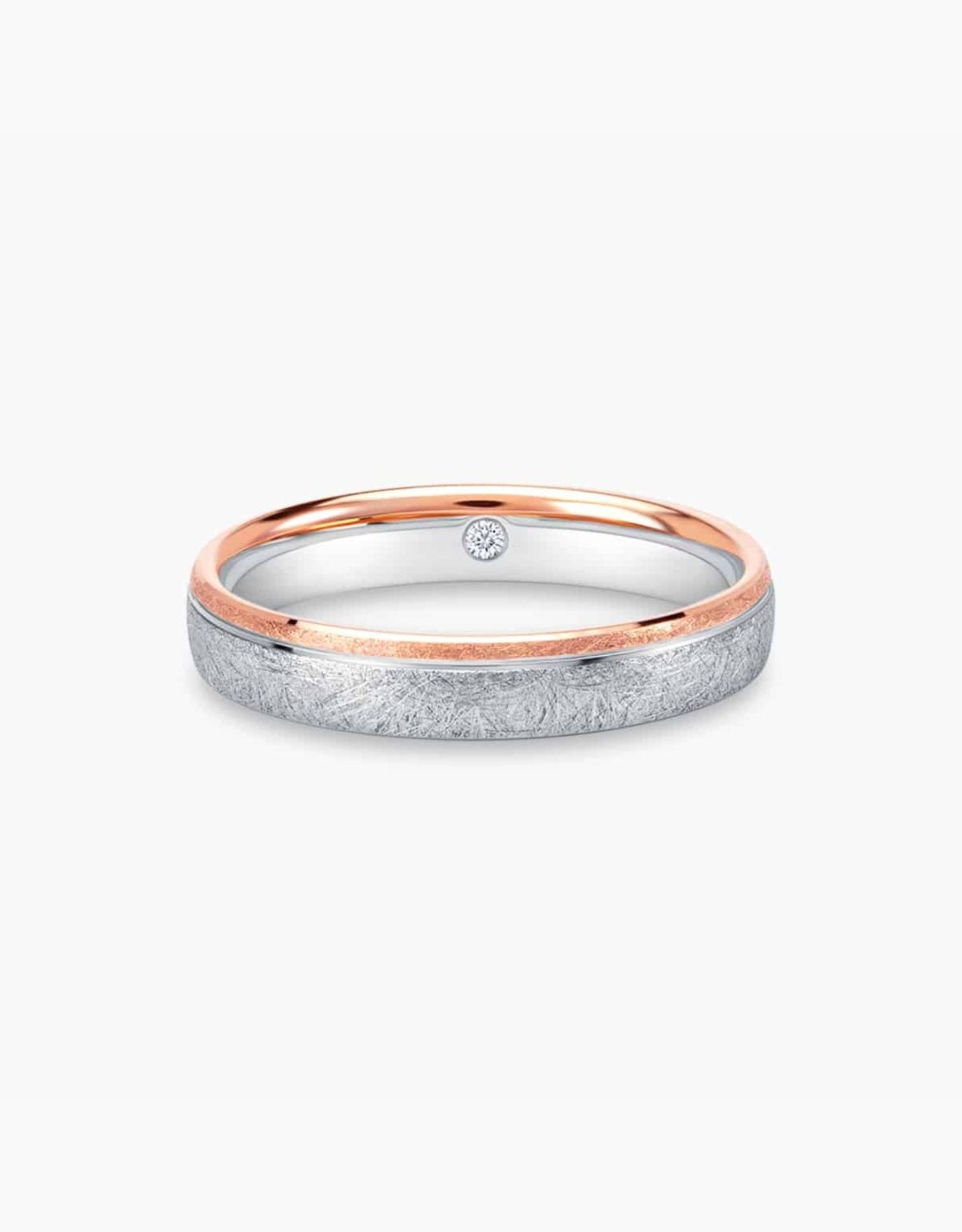 LVC Soleil Wedding Band in White and Rose gold with an Inner Diamond