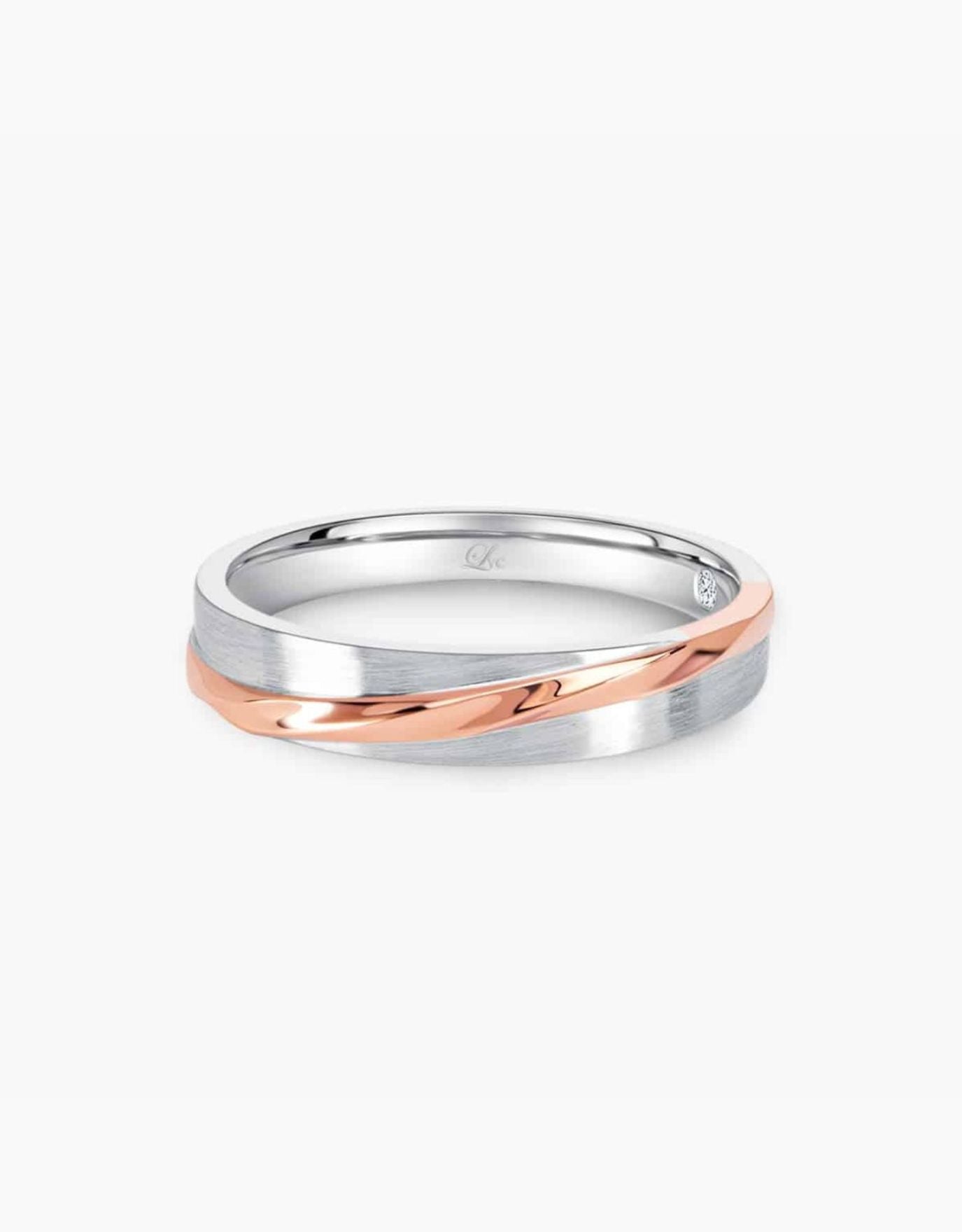 LVC Desirio Allure Wedding Band in White and Rose Gold with a Glossy Finish