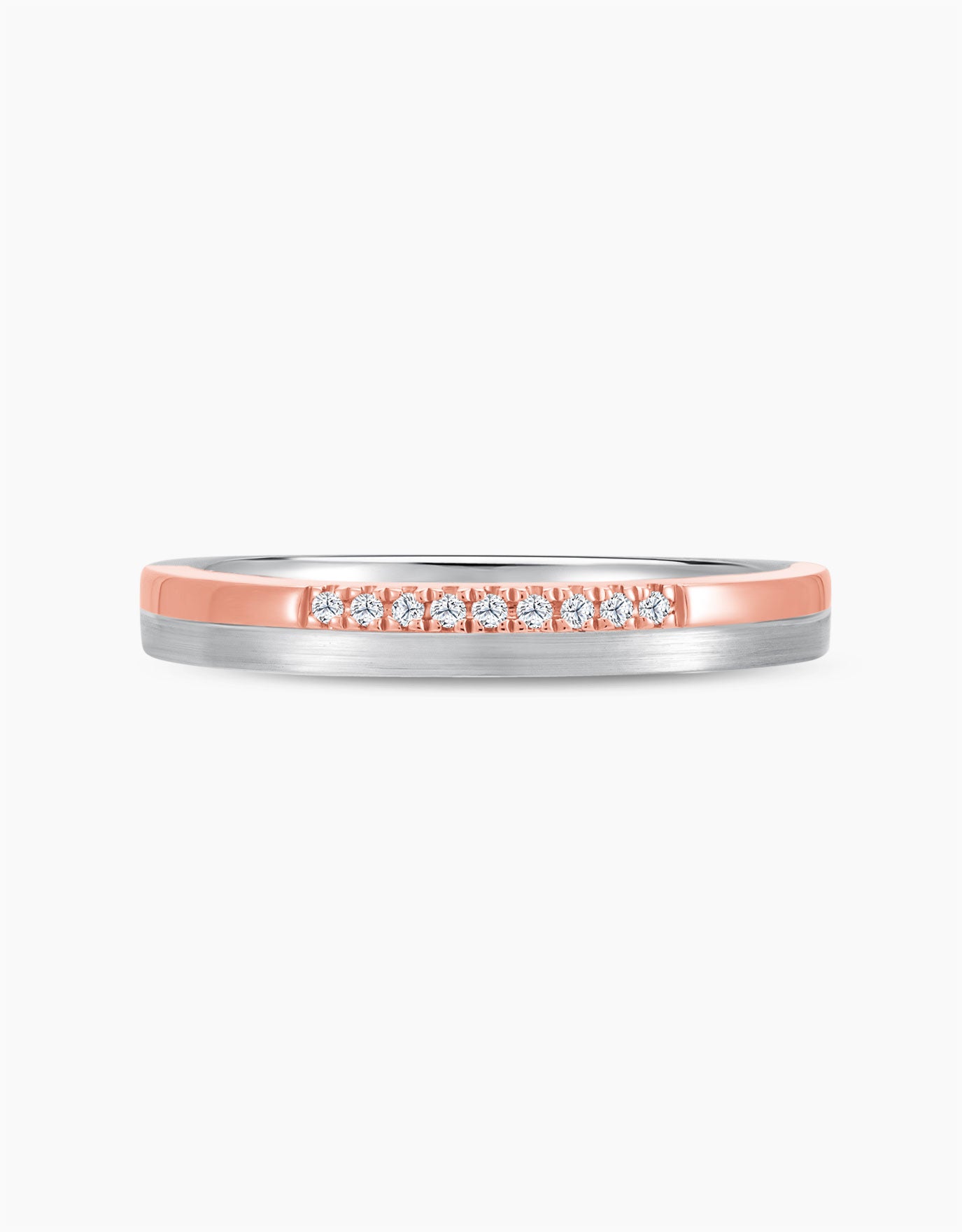 LVC Desirio Glimmering Promise Wedding Band in White and Rose Gold with Brilliant Diamonds