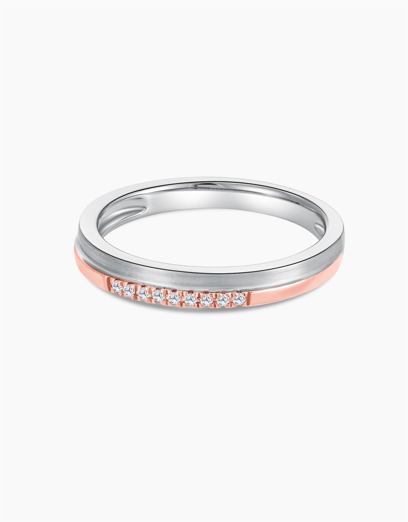 LVC Desirio Glimmering Promise Wedding Band in White and Rose Gold with Brilliant Diamonds