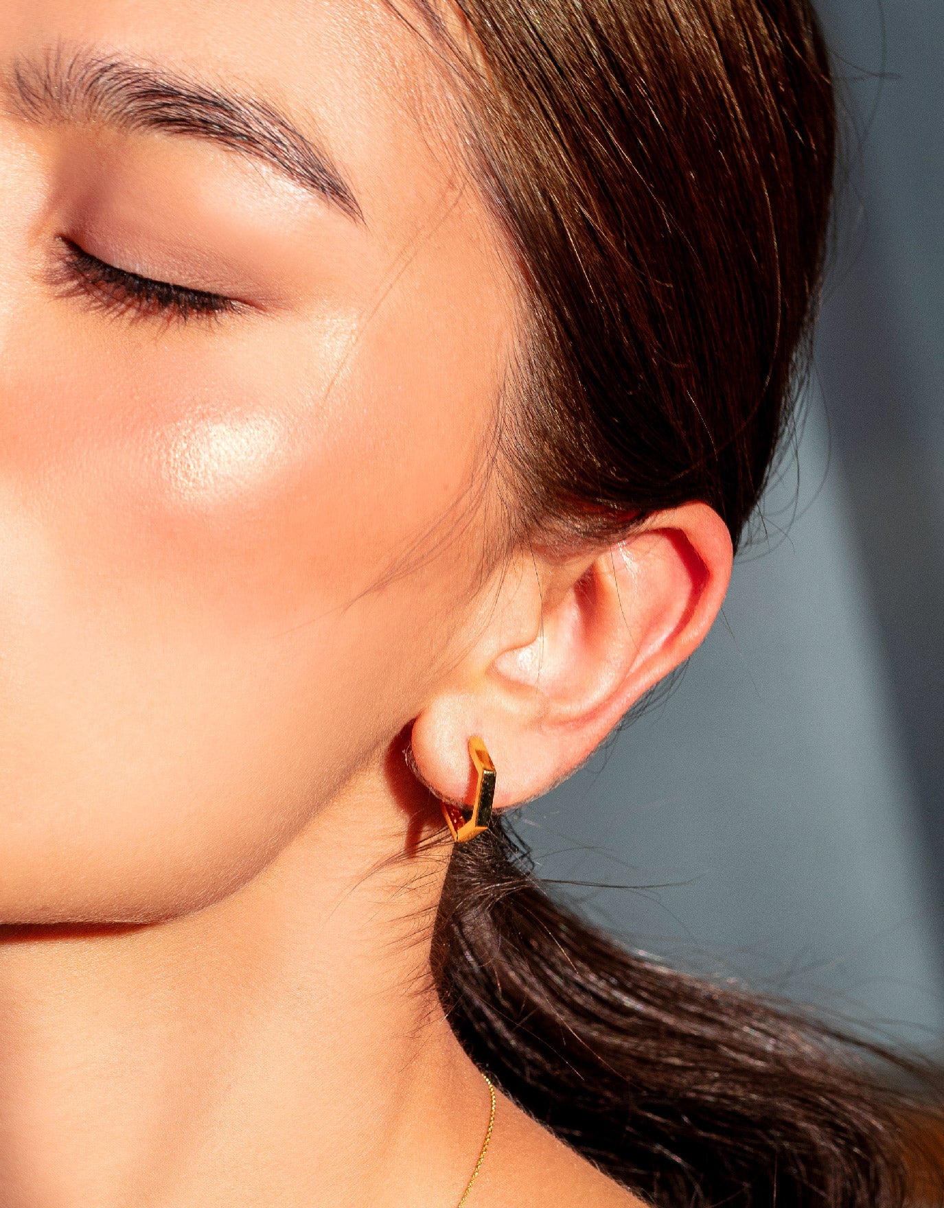 LVC MOD22 Hexagon Glam Gold Hoop Earrings