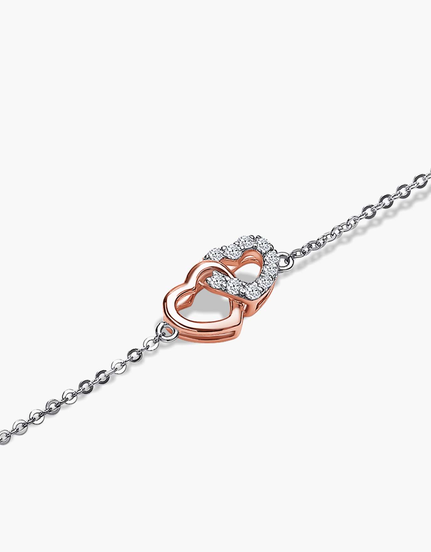 LVC Charmes Entwined Hearts Diamond Bracelet in White and Rose Gold