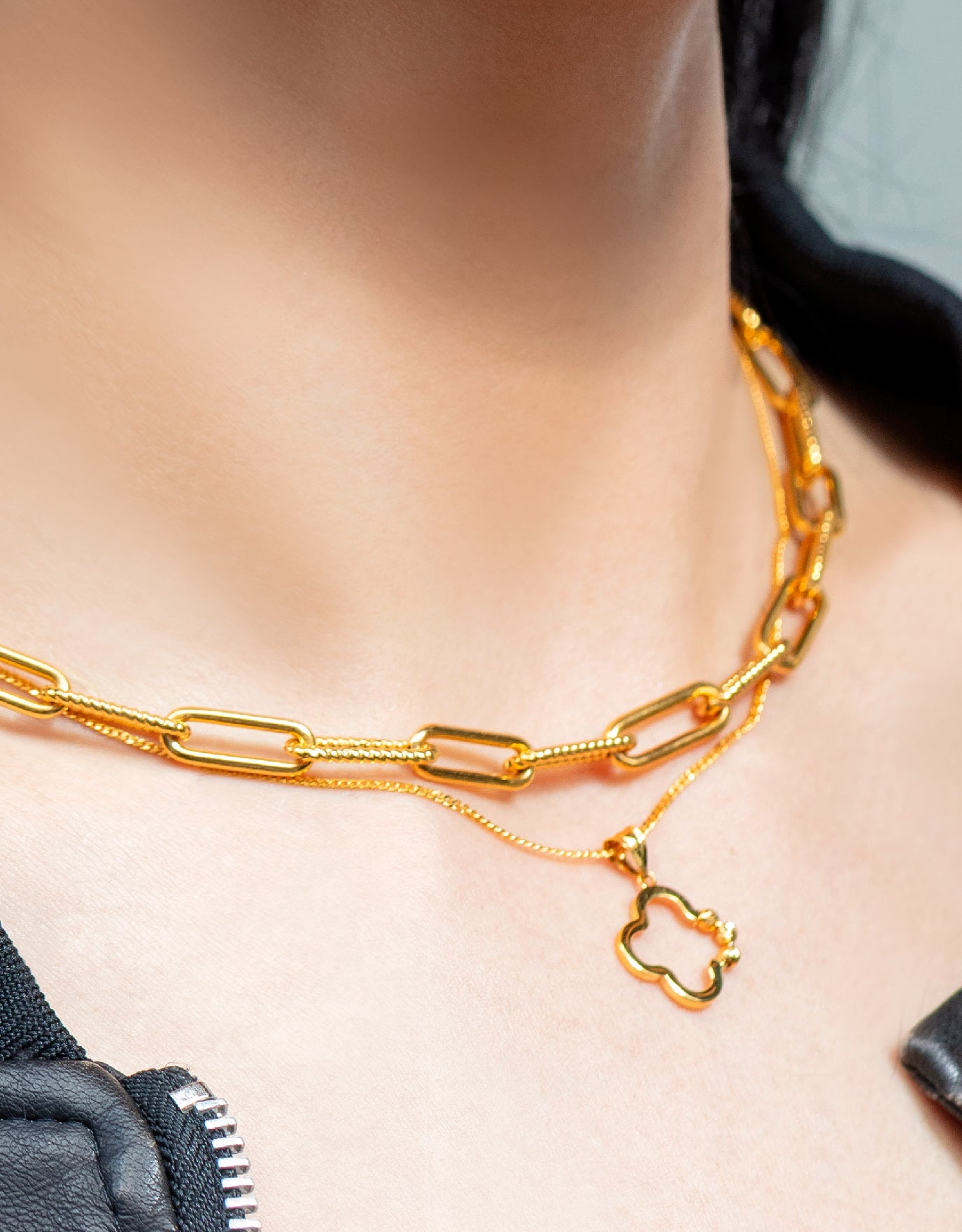 LVC MOD22 Tri-Beaded Clover Gold Pendant