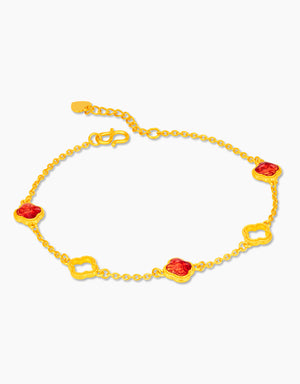 LVC 9IN Carmine Ember Clover 999 Gold Bracelet