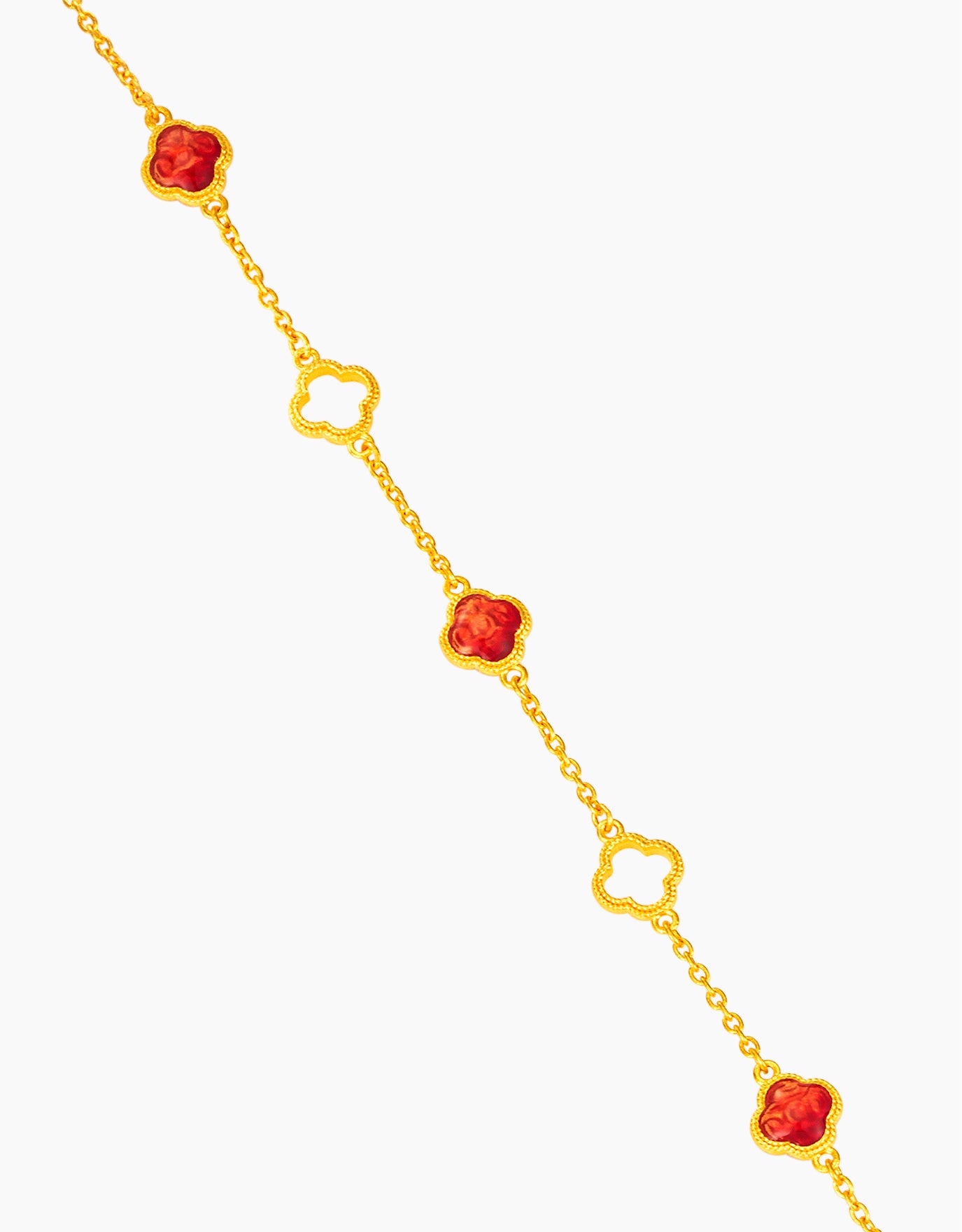 LVC 9IN Carmine Ember Clover 999 Gold Bracelet