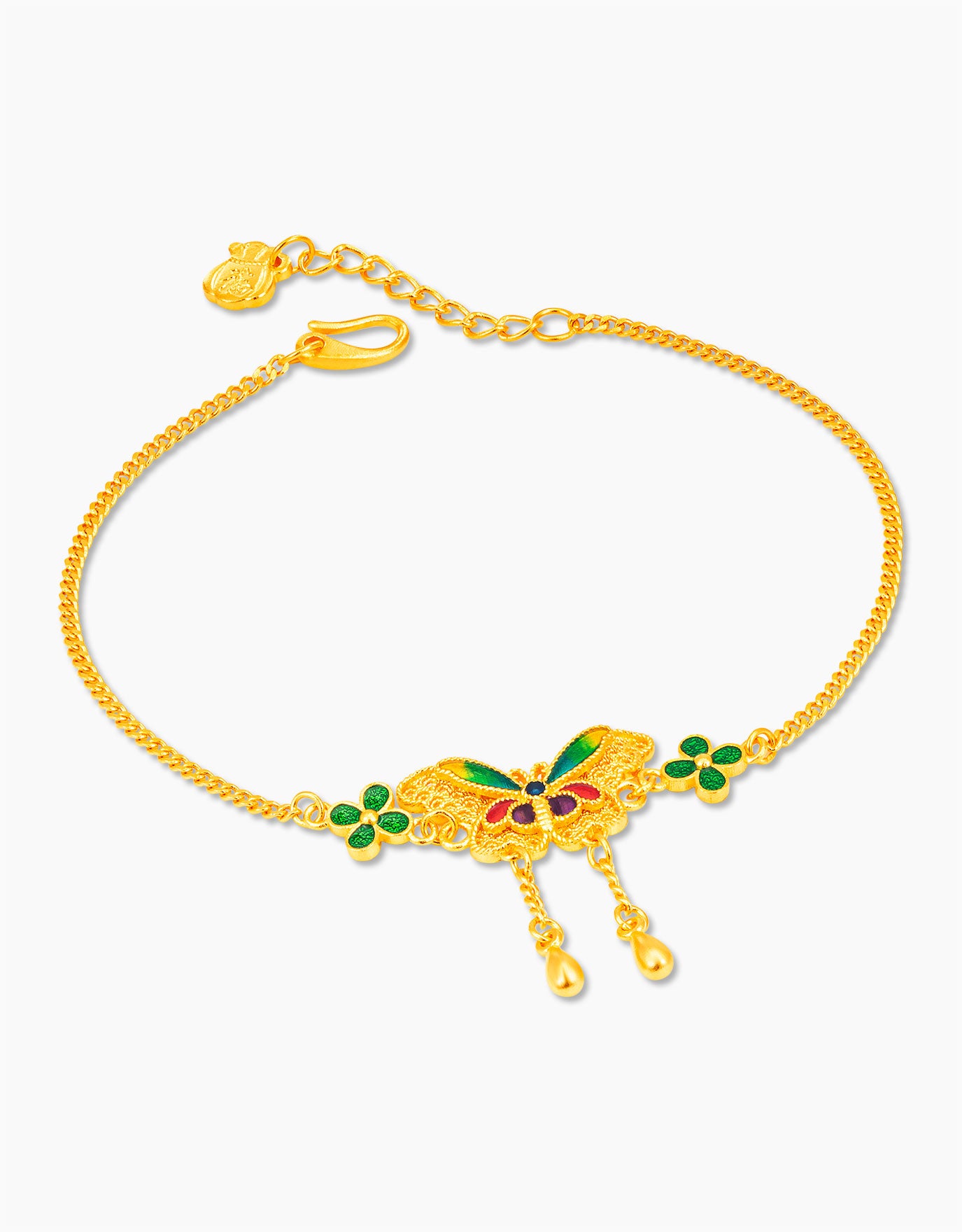 LVC 9IN Butterfly Clover Luck 999 Gold Bracelet