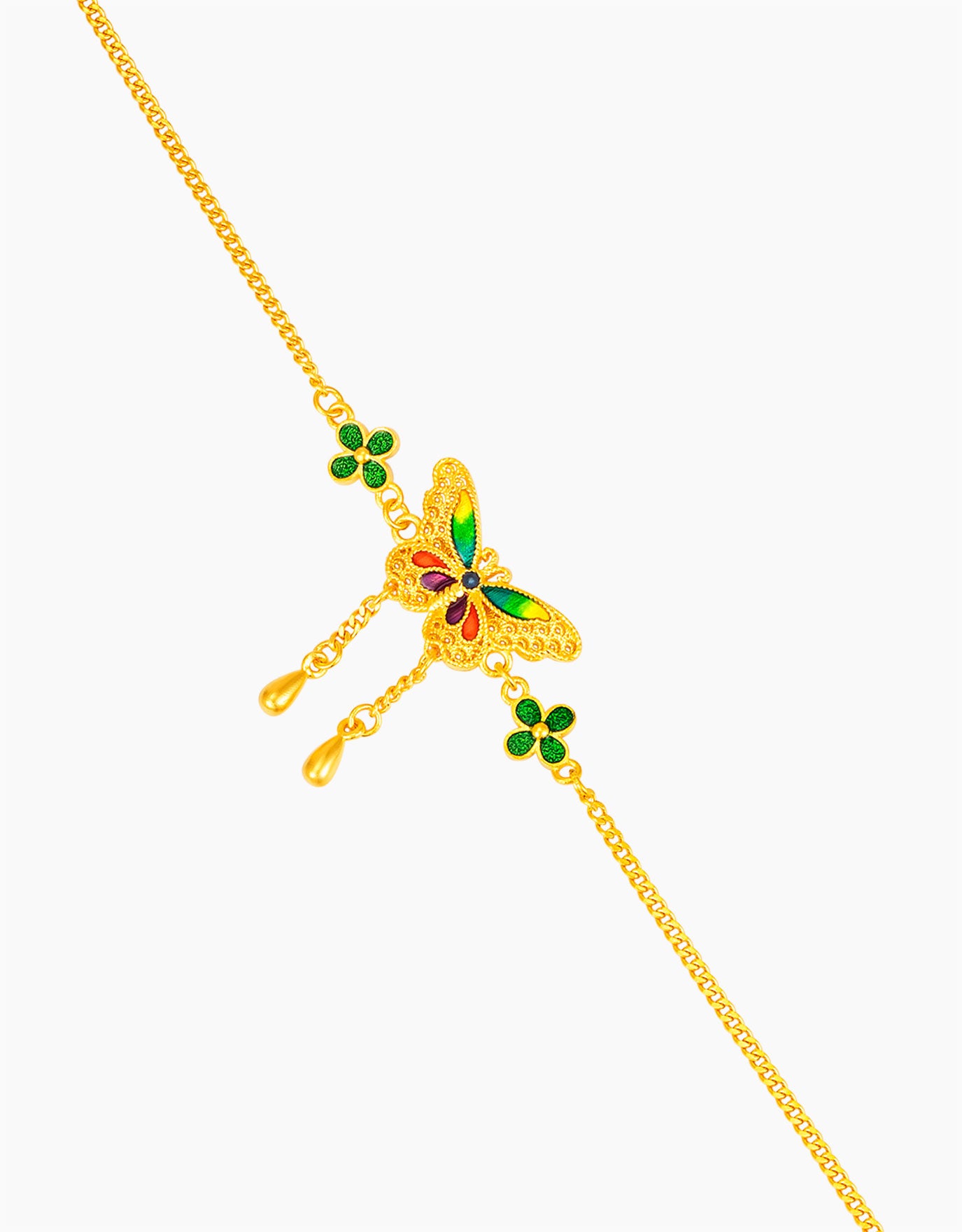 LVC 9IN Butterfly Clover Luck 999 Gold Bracelet