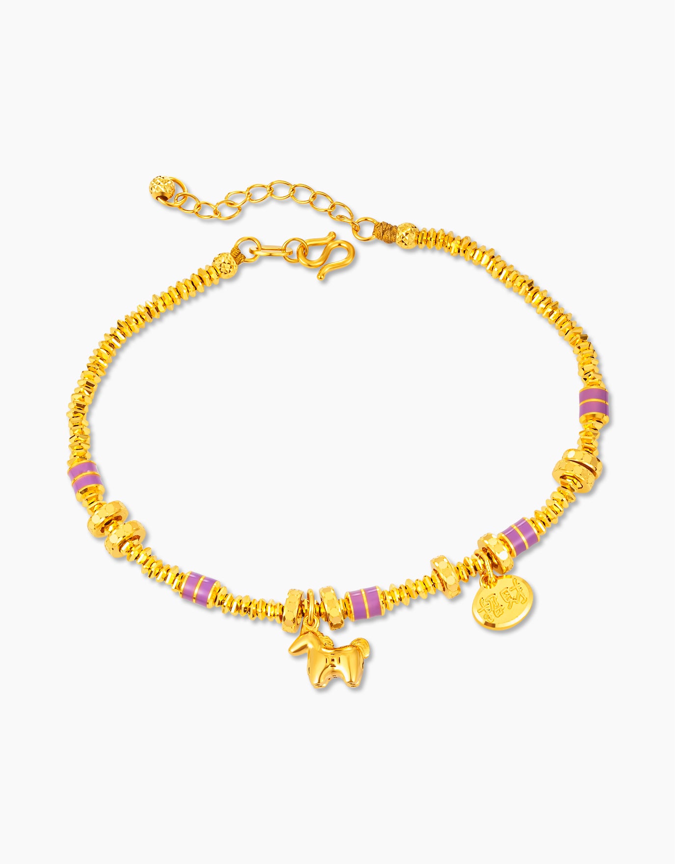 LVC 9IN Purple Prosperity Horse 999 Gold Bracelet