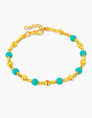 LVC 9IN Cerulean Bead 999 Gold Bracelet