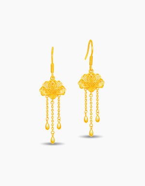 LVC 9IN Ginkgo 999 Gold Earrings