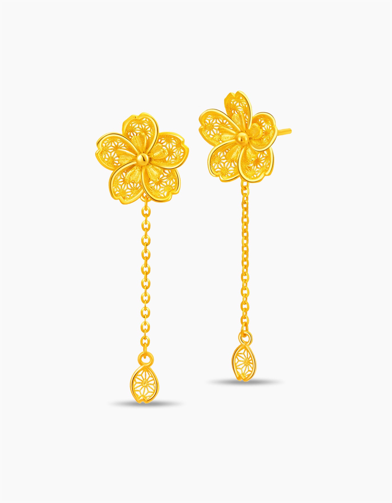 LVC 9IN Floral Dangle 999 Gold Earrings