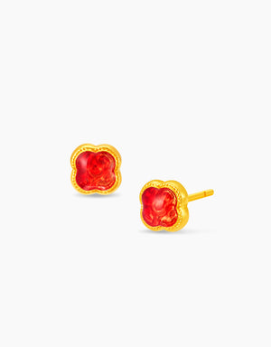 LVC 9IN Carmine Ember Clover 999 Gold Earrings