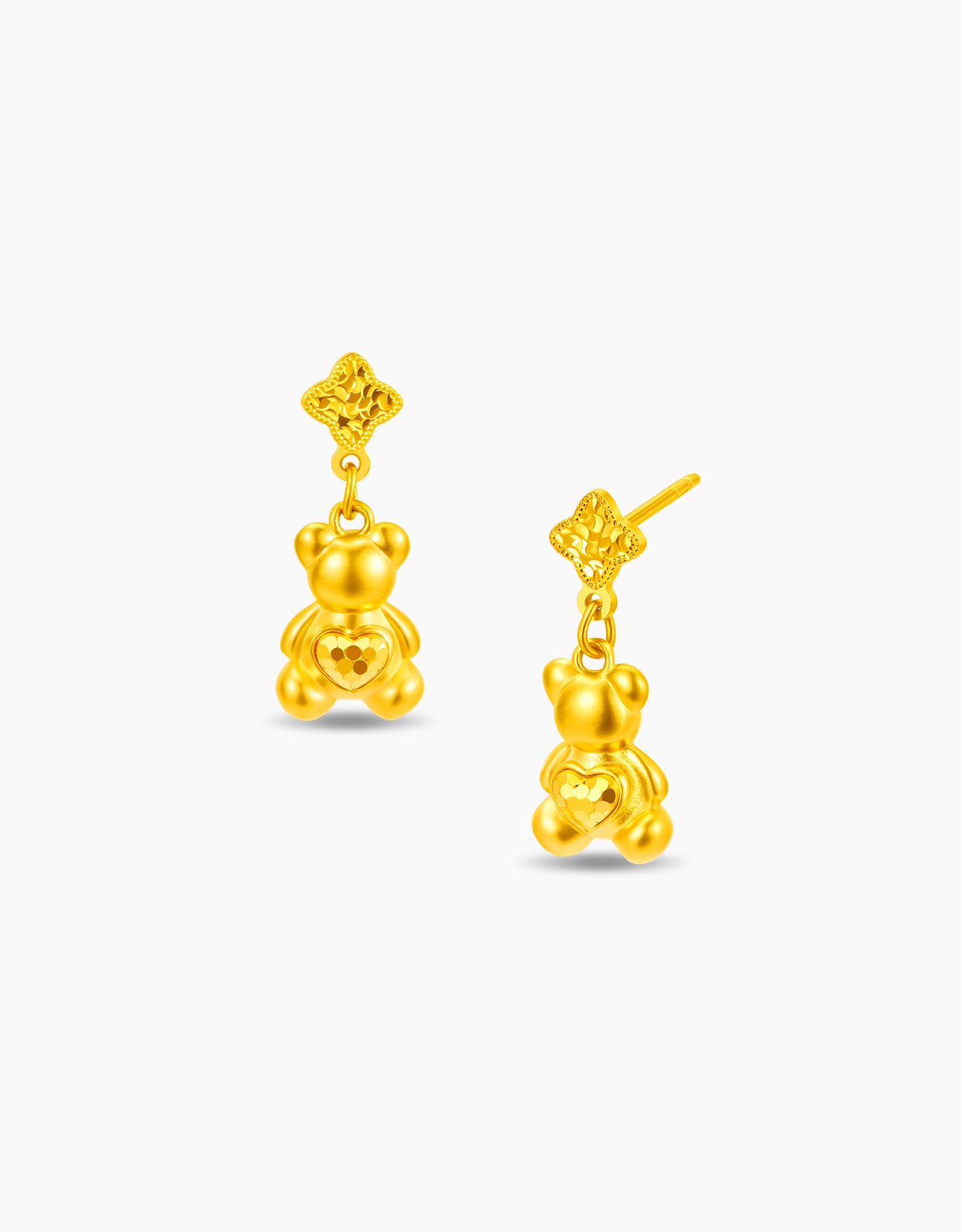LVC 9IN Sparkling Clover Bear 999 Gold Earring