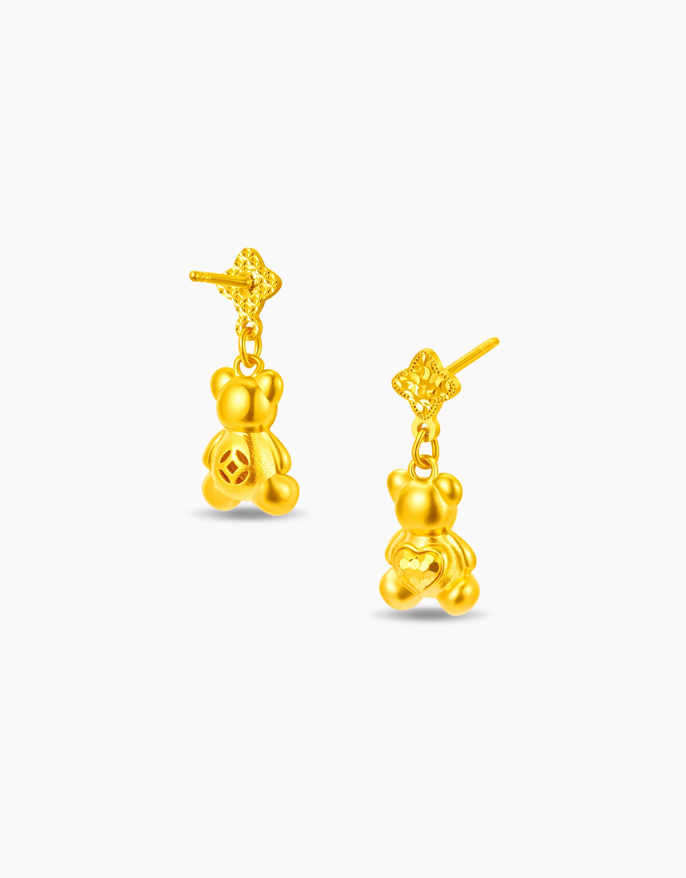 LVC 9IN Sparkling Clover Bear 999 Gold Earrings