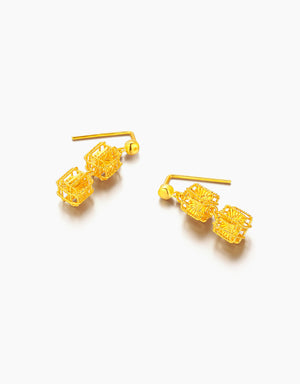 LVC 9IN Prism Weave Cage 999 Gold Earrings