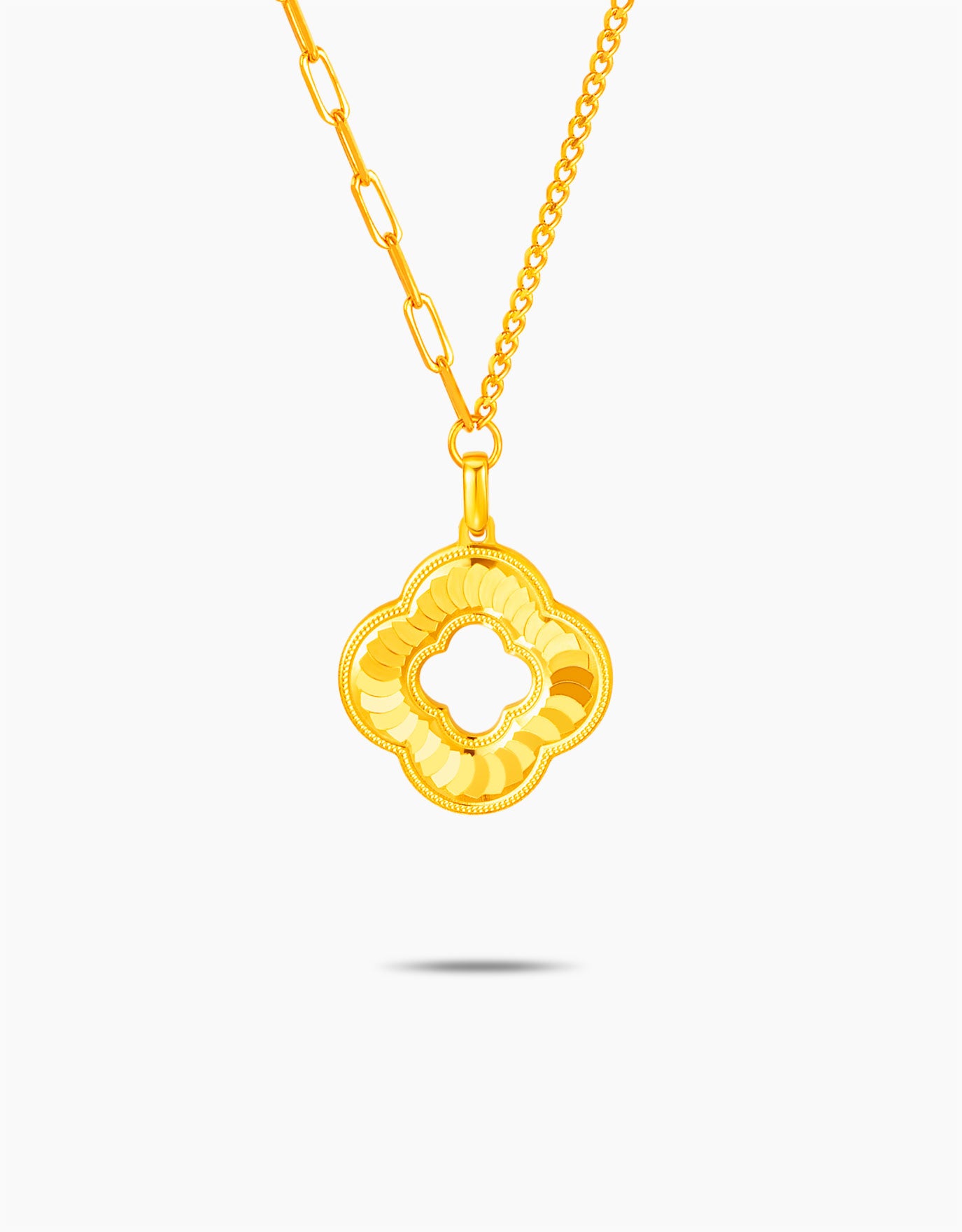 LVC 9IN Hollow Clover Halo 999 Gold Necklace