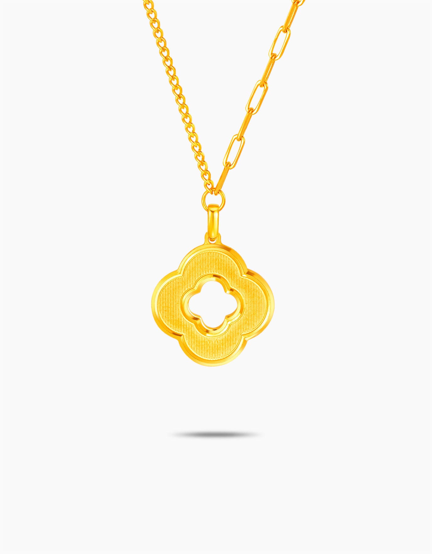 LVC 9IN Hollow Clover Halo 999 Gold Necklace