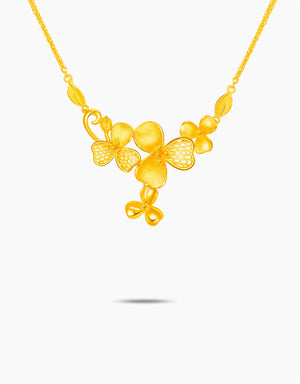 LVC 9IN Golden Orchid 999 Gold Necklace