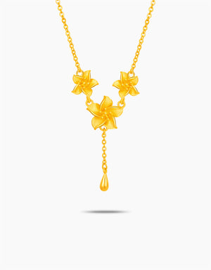 LVC 9IN Delicate Trio Bloom 999 Gold Necklace