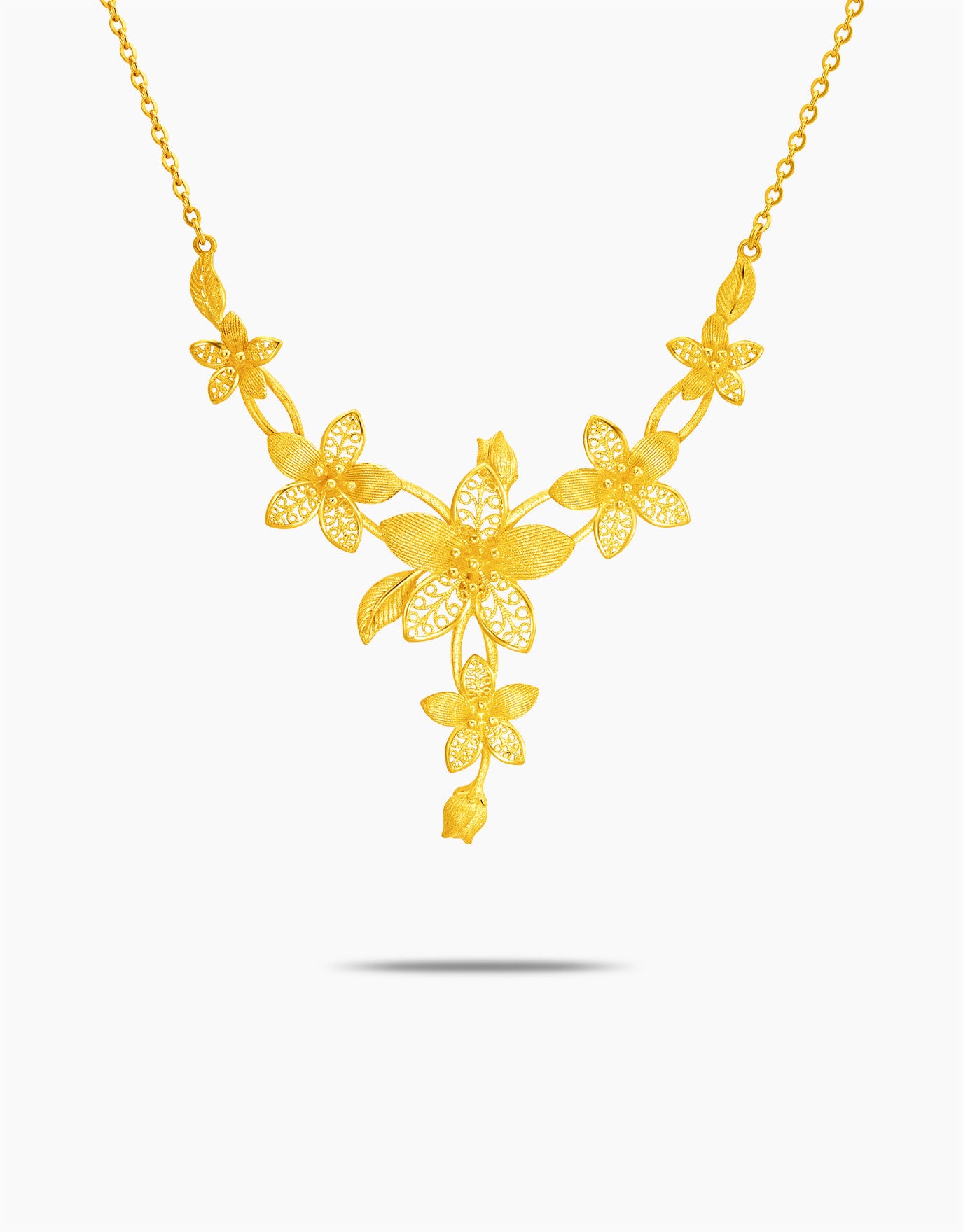 LVC 9IN Floral Charm 999 Gold Necklace