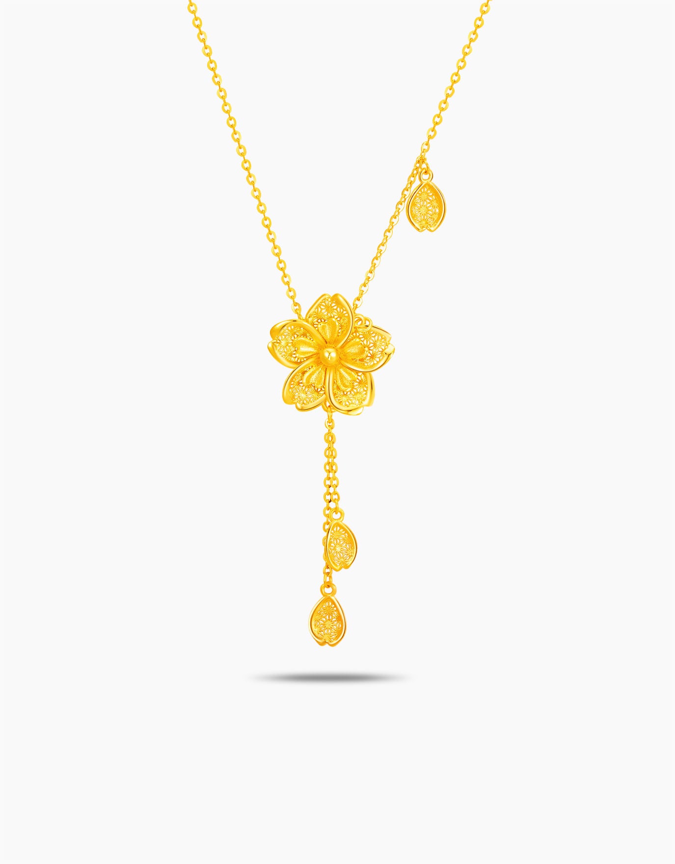 LVC 9IN Floral Dangle 999 Gold Necklace