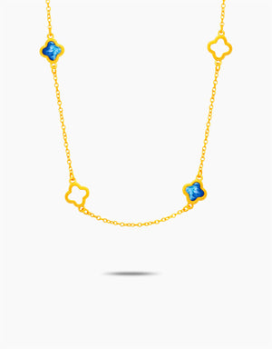 LVC 9IN Azure Breeze Clover 999 Gold Necklace