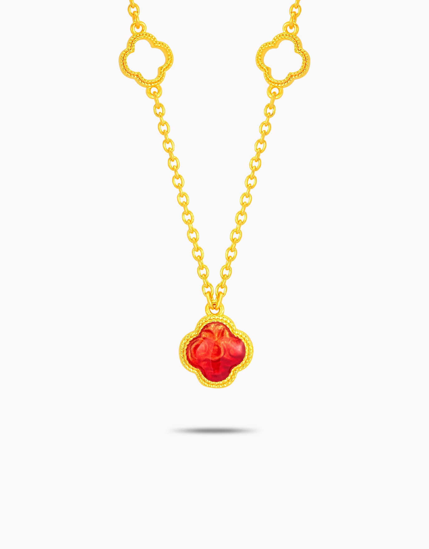 LVC 9IN Carmine Ember Clover 999 Gold Necklace