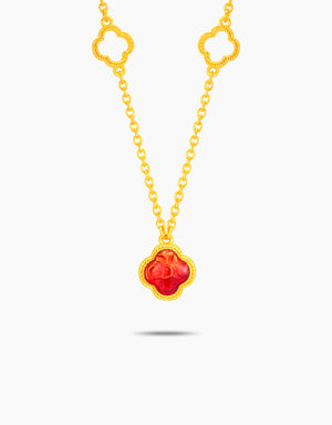 LVC 9IN Carmine Ember Clover 999 Gold Necklace