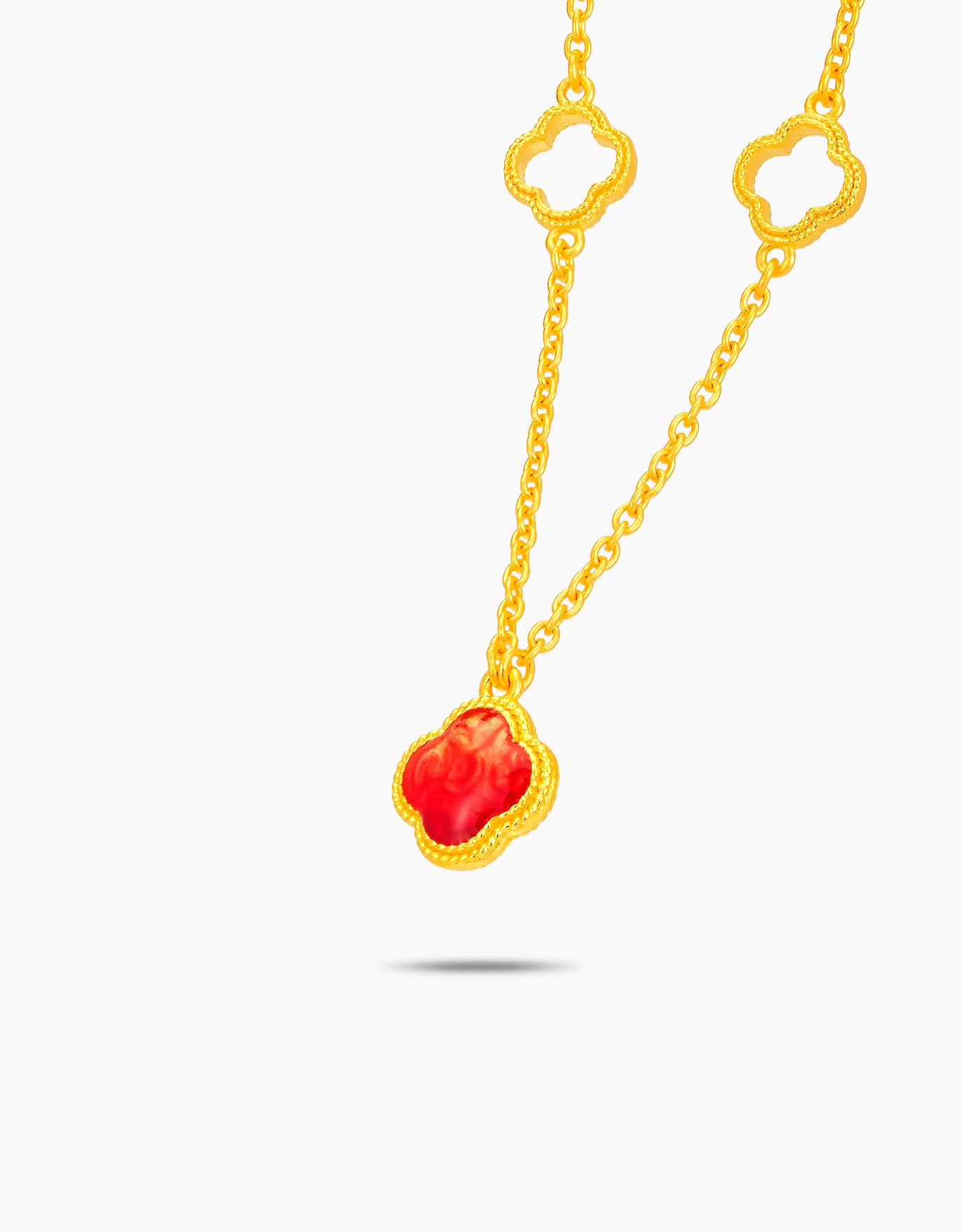 LVC 9IN Carmine Ember Clover 999 Gold Necklace