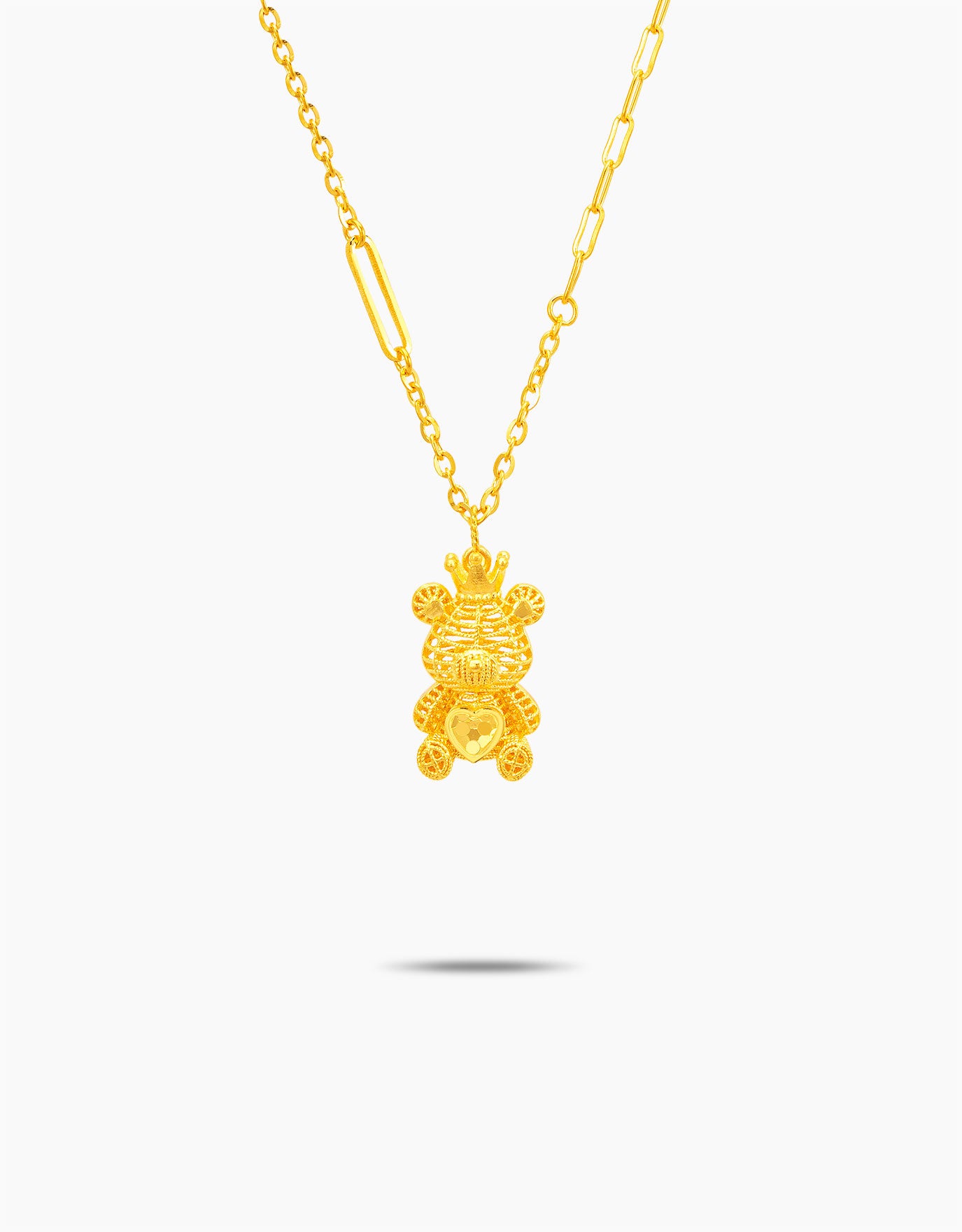 LVC 9IN Royal Crown Teddy Bear 999 Gold Necklace