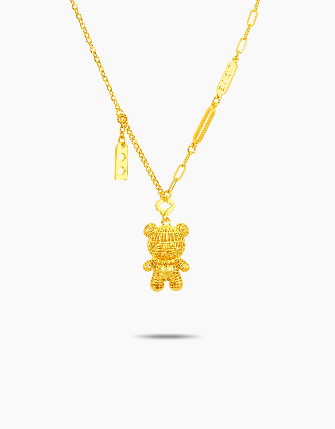 LVC 9IN Huggies Heart Teddy Bear 999 Gold Necklace