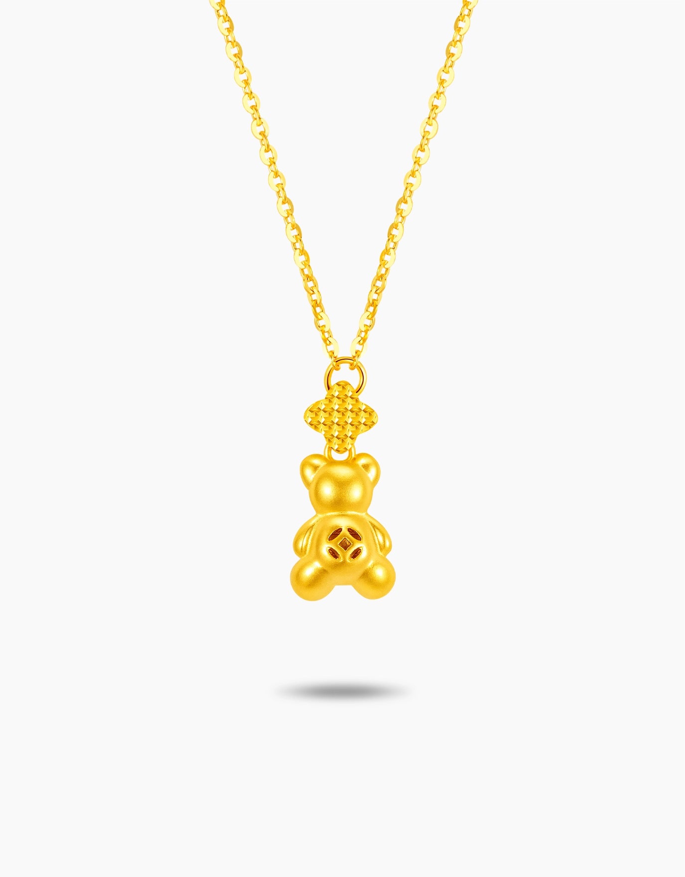 LVC 9IN Sparkling Clover Bear 999 Gold Necklace