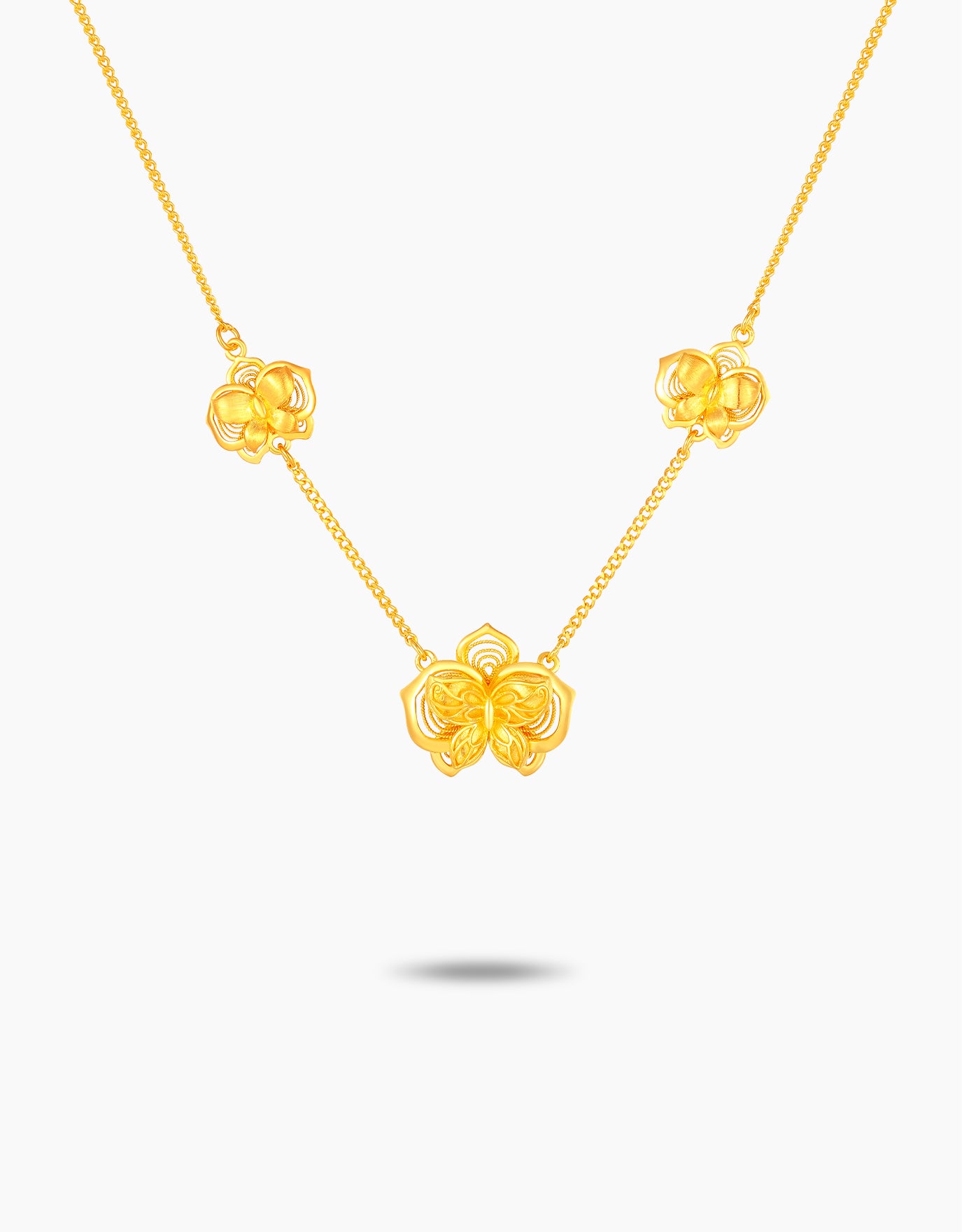 LVC 9IN Fluttering Butterfly Petals 999 Gold Necklace