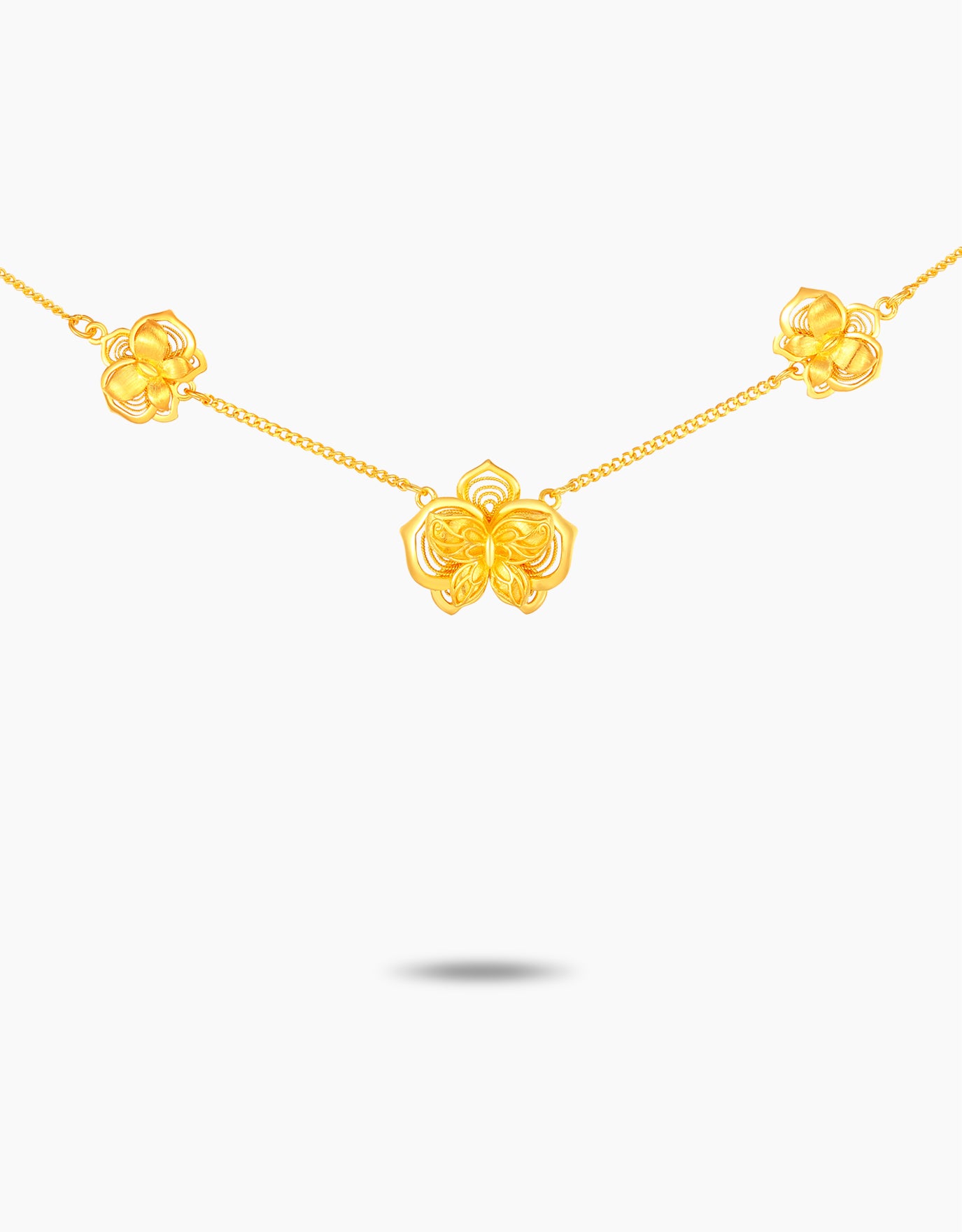 LVC 9IN Fluttering Butterfly Petals 999 Gold Necklace